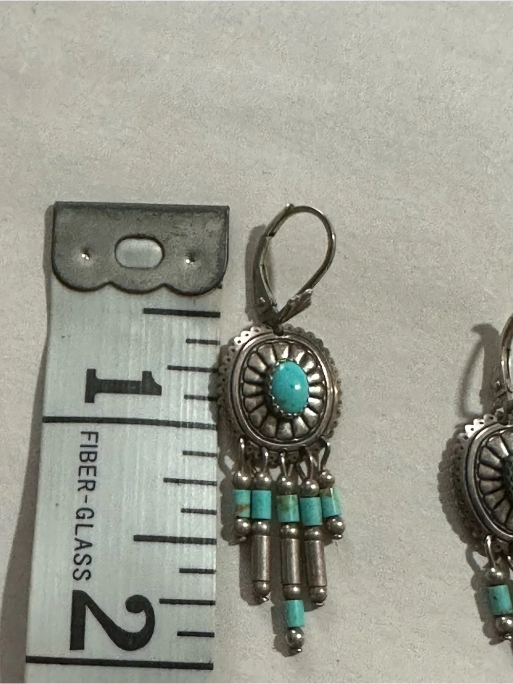 Vtg QT Southwest Sterling 925 Turquoise Dream Catcher Dangle Earring 2” Pierced